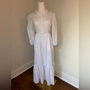 Who What Wear XS, White Swiss dot cotton midi dress.